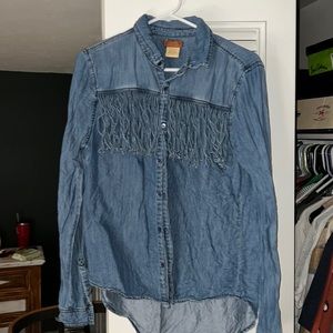 Fringed shambray button down